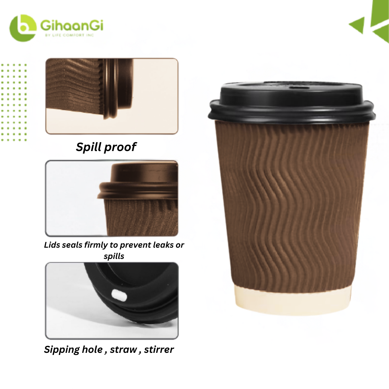 Coffee/Tea cups 12oz with lid  | Triple layered | Made of high quality paper | 100% Safe