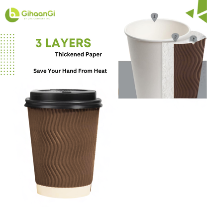 Coffee/Tea cups 12oz with lid  | Triple layered | Made of high quality paper | 100% Safe