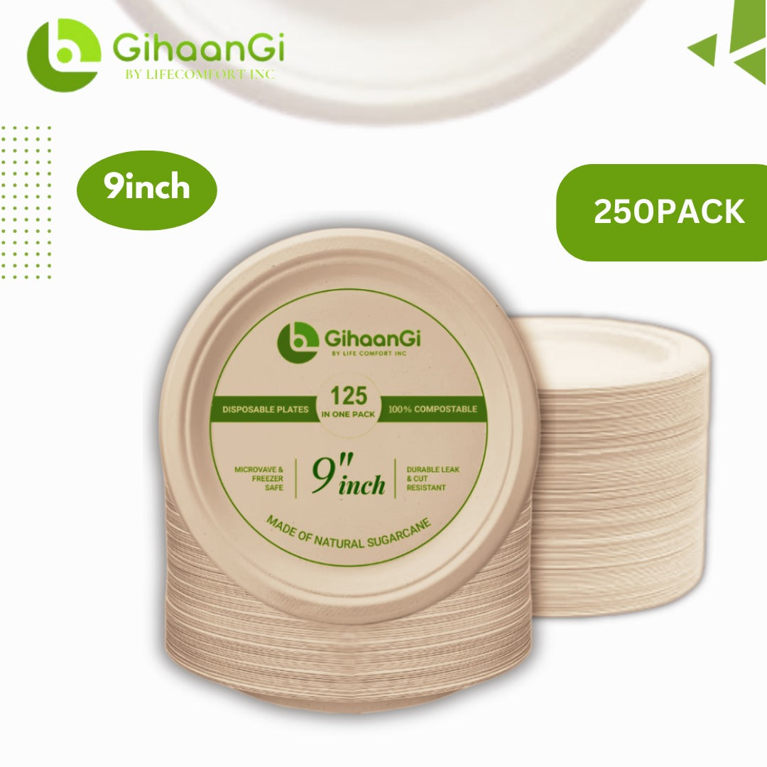 Natural Disposable Plates | 9 inch | 100% Natural | Pack of 250