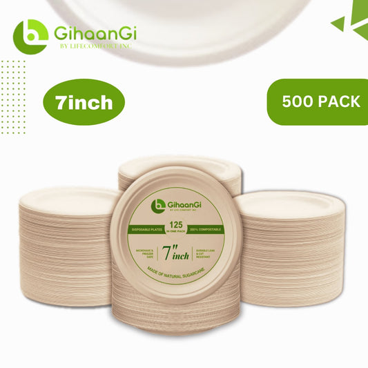 Natural Disposable Plates | 7 inch | 100% Natural | Pack of 500