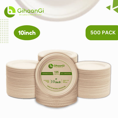 Natural Disposable Plates | 10 inch | 100% Natural | Pack of 500