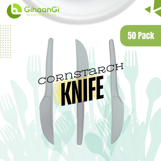 White Disposable Knives | Made of Cornstarch | Heat Proof | 100% Natural | Pack of 50 | 18 Packs per carton | MOQ: 1 Carton