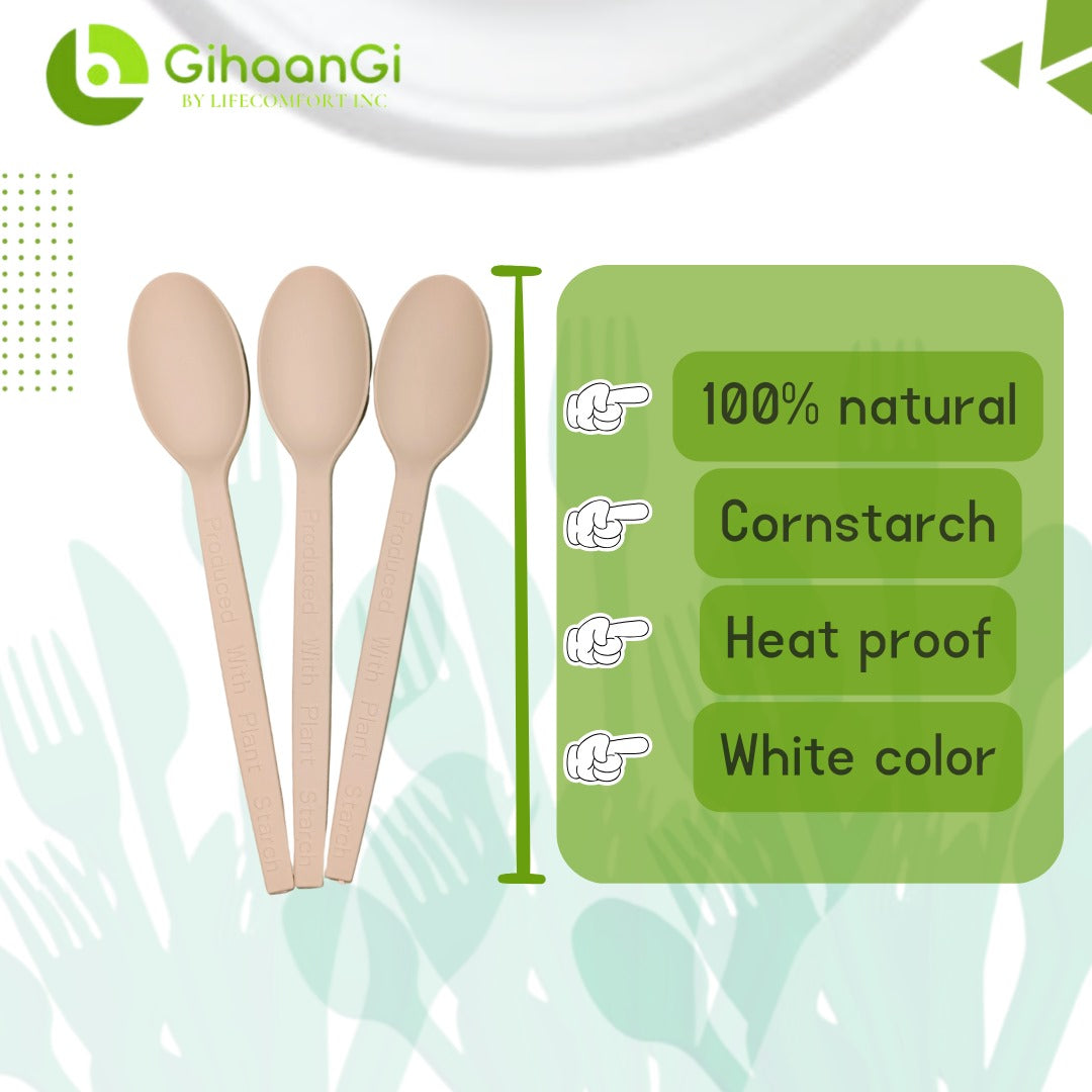 Brown Cornstarch Spoons | Heat Proof | 100% Natural | Made of Cornstarch | Pack of 50 | 18 Packs per carton | MOQ : 1 Carton