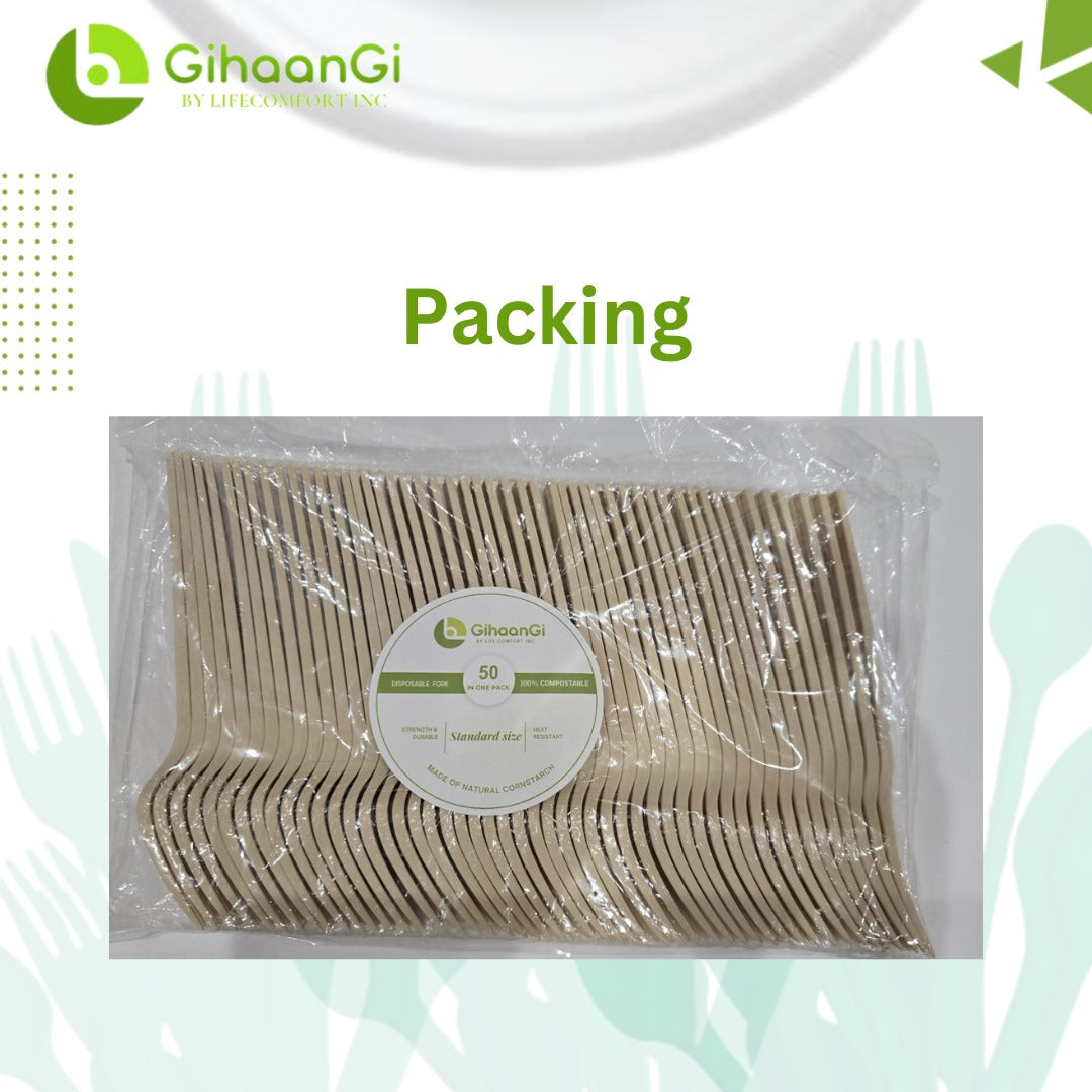 Brown Disposable Forks | Made of Cornstarch | Heat Proof | 100% Natural | Pack of 50 | 18 Packs per carton | MOQ: 1 Carton