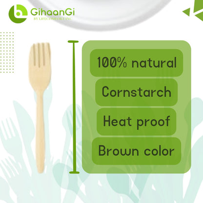 Brown Disposable Forks | Made of Cornstarch | Heat Proof | 100% Natural | Pack of 50 | 18 Packs per carton | MOQ: 1 Carton