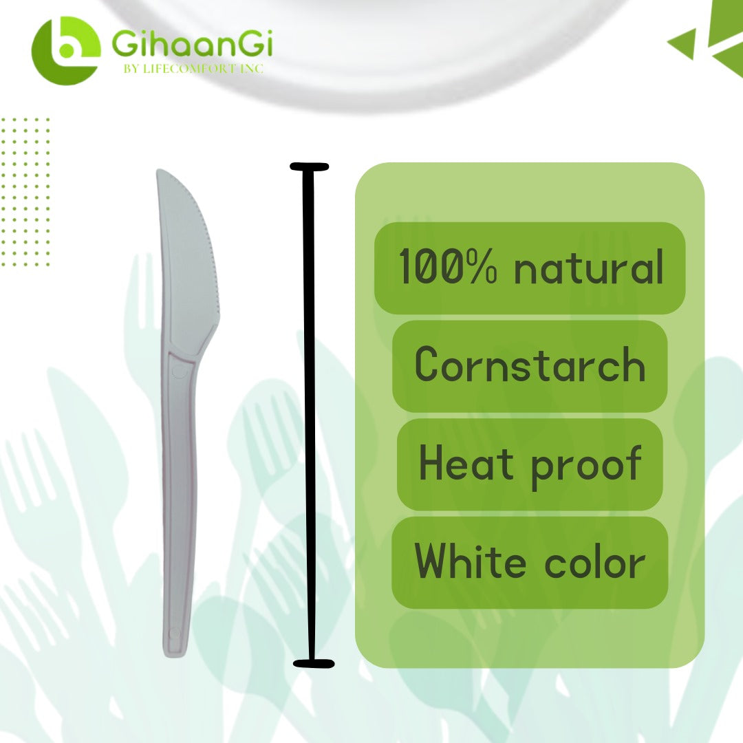 White Disposable Knives | Made of Cornstarch | Heat Proof | 100% Natural