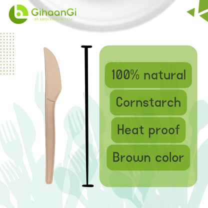 Brown Disposable Knives | Made of Cornstarch | Heat Proof | 100% Natural